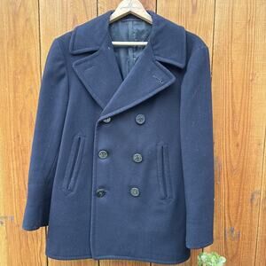 Vintage U.S. Navy Wool Pea Coat Blue Double Breasted Authentic Military Size 36